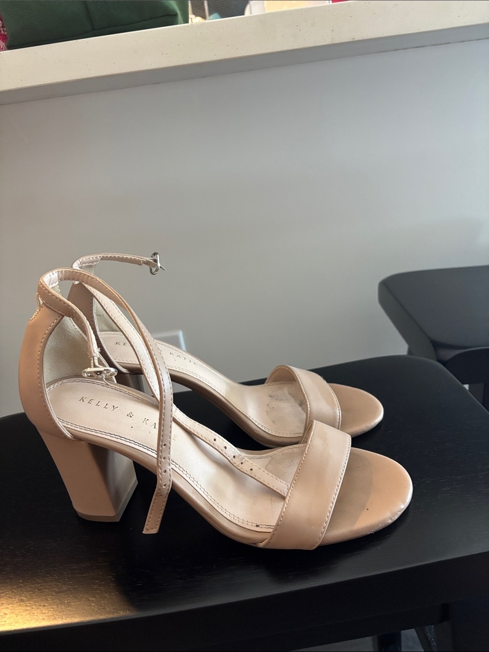 Kelly & Katie Beige Ankle-Strap Block Heel Sandals